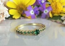 14k Yellow Gold Plated 2Ct Round Cut Lab-Created Emerald Women Engagement Ring