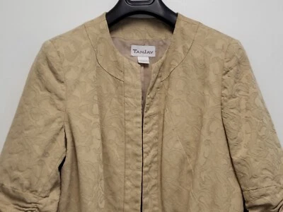 Chaqueta Blazer Vintage Tan Jay Mujer 16W Boho Brocado Manga 3/4 Forrada Beige Foto 1 de 4