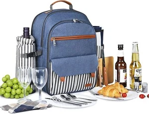 Large Picnic Backpack For 2 Insulated Cooler Blanket Plates Cutlery Gifts Xmas - Picture 1 of 8