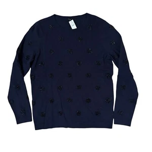 Neu mit Etikett Talbots Glitzer Lametta Punkte Rundhalsausschnitt Pullover marineblau Lammwollmischung Medium - Bild 1 von 5
