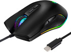 Usb C Mouse Type C Ergonomic Wired Mouse Rgb Gaming Mouse Optical Mouse, Black (