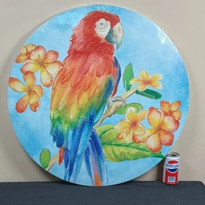 Parrot Canvas Picture Tropical Parrotheads Round Flowers Wall Art New - Picture 1 of 5
