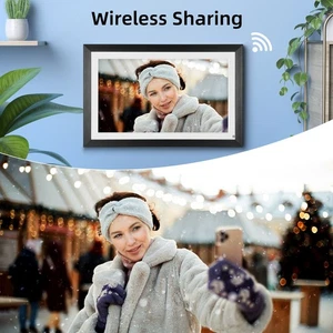 EU Plug 15.6in Touch Screen Digital Photo Frame Wooden Shell High Definition NEW - Afbeelding 1 van 12