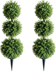 2 Pcs Artificial Topiary Ball Tree 35" Fake Topiaries Triple Ball for Home Decor - Picture 1 of 9