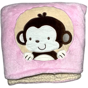 Beansprout Pink Monkey Face Baby Blanket Beige Sherpa Lovey Soft Girl 30x35 - Picture 1 of 4