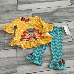 Girls Rare Edition 2 Pc Tunic Set 12 Months Thanksgiving Outfit Ruffles Turkey - Picture 1 of 8