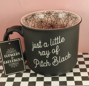 cobwebs & cauldrons JUST A LITTLE RAY OF PITCH BLACK mug NWT goth pink - Picture 1 of 4