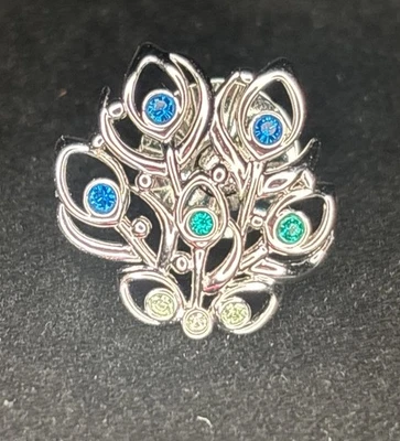 "Pin de solapa Swarovski tono plata cristal pavo real 0,3/8""" Foto 1 de 3
