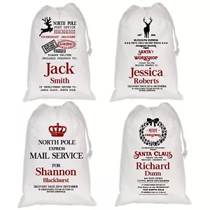 Personalised Christmas Sack White Xmas Stocking Any Name Luxury Santa Sack Bag - Picture 1 of 13