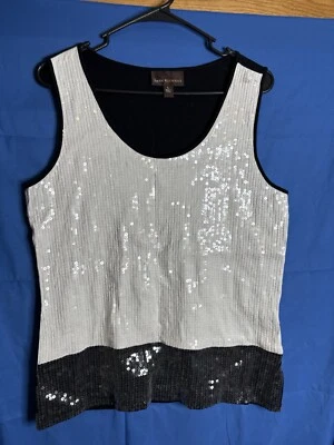 Camiseta sin mangas Dana Buchman para mujer L negra blanca lentejuelas modal especial vacaciones Foto 1 de 4