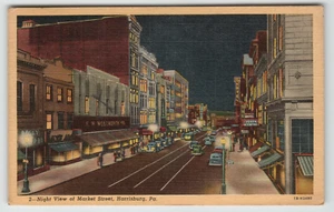 Postcard Night View of Market Street in Harrisburg, PA - Picture 1 of 2