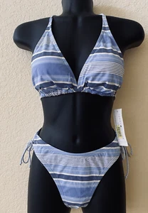 Tommy Hilfiger 2pc Bikini TRIANGLE Swimsuit Size 6 Stripes Blue White Ties NEW - Picture 1 of 12