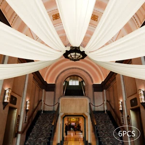 6 cortinas de techo de gasa beige para fiesta ceremonia escenario boda decoración NUEVO - Imagen 1 de 16