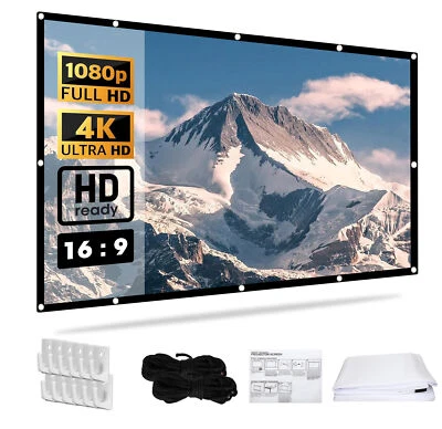 120" Beamer Leinwand Rolleinwand Tragbare 16:9 HD Projector Screen Outdoor Haken - Bild 1 von 4