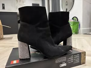 New Look Womens Ankle Faux Suede Pointed Toe Boots Diamante Boot Heels. UK 6 - Picture 1 of 11