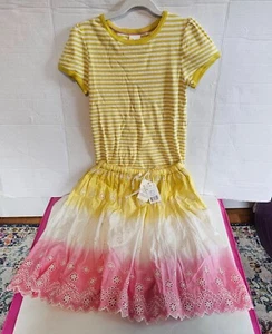 NWT Mini Boden Girls Midi Dip Dye Skirt Pointelle Top Yellow Pink Size 9-10 - Picture 1 of 12