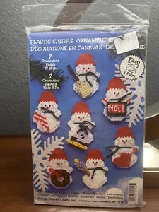 Snowmen Plastic Canvas Ornament Kit 1220 Makes 7 by Design Works Crafts - Picture 1 of 6