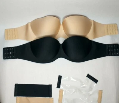 Комплект из 2 бюстгальтеров черный и бежевый нейлон пуш-ап бюстгальтер без бретелек чашка размер E  - Изображение 1 из 4
