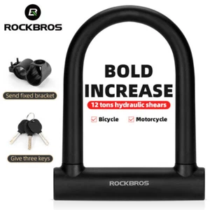 ROCKBROS Bike U Lock Anti-theft Cycling U-Shape Lock Motorcycle Alloy Bold Black - Picture 1 of 6