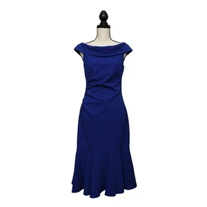 Vince Camuto Off the Shoulder Cocktail Flounced Crepe Dress - Royal Blue - Sz 8 - Picture 1 of 13