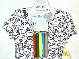 Tahri Girl Color Me Pajamas Christmas Themed 2 Piece Set W/Markers Size 5/6 NWT - Picture 1 of 4