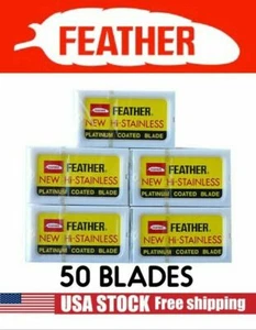 50 Feather Shaving Razor  Blades  Stainless Double Edge Original From Japan - Picture 1 of 5