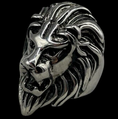 ANELLO TESTA DI LEONE COLORE ARGENTO ACCIAIO INOX UOMO DONNA MISURA 17 ITALIANA. - Immagine 1 di 4