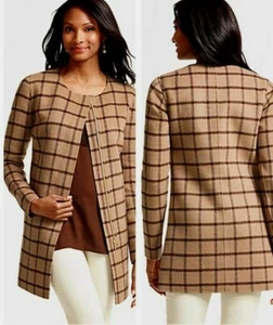 NEW $359 TALBOTS Brown Plaid Double-Faced Topper,Coat Sz PM,P M ( 10P,12P ) - Picture 1 of 4