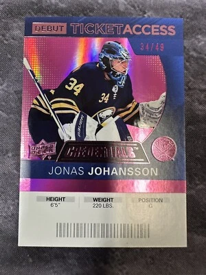 2020-21 UD Credentials Debut Ticket Access Pink 88 Jonas Johansson Sabres - Image 1 of 3