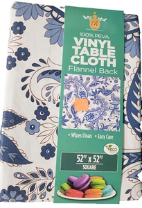 Printed Vinyl Flannel Back Tablecloth,52"x52"Square, FLOWERS & PAISLEY #5,Broder - Picture 1 of 3