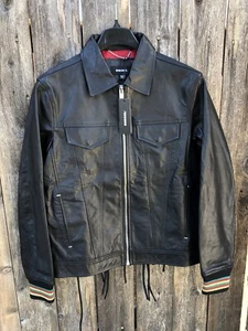 Chaqueta de cuero negra con flecos ojal Diesel What Ever nueva con etiquetas $898 talla L - Imagen 1 de 12
