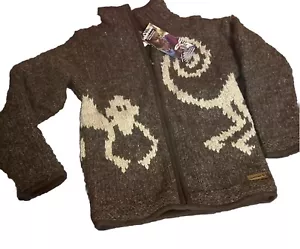 Laundromat 100% Wool Handmade Knit Boy Fleece Sweater Jacket Monkey Fair Trade - Picture 1 of 10