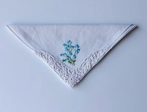 Vintage Embroidered Decorative Hankie With Blue Flower Design From 1960s - Picture 1 of 6