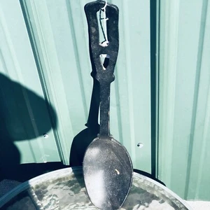 Cast Iron Heavy Huge Spoon for Stew-Making Slotted handle Very Old - Picture 1 of 5