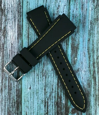Hadley-Roma 24 mm Black & Yellow Genuine Silicone Diver's Watch Band MS3345 - Image 1 of 4