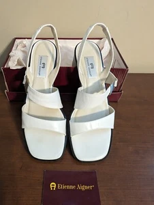 Vtg ETIENNE AIGNER 'ALLURE' White Leather Slingback Chunky Heal Sandal 9.5 M - Picture 1 of 22