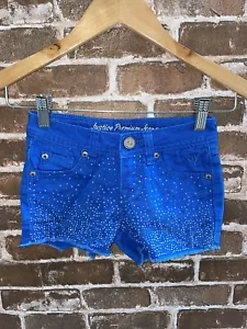 JUSTICE GIRLS 6R 6 REGULAR AZUL BLING PANTALONES CORTOS CUBIERTOS DE DIAMANTES DE IMITACIÓN BRILLANTES - Imagen 1 de 2