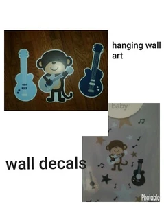 Menge 3 Kinderzimmer Wanddeko Affe und Gitarre Thema Holz mit Wand Vinyl Set - Bild 1 von 9