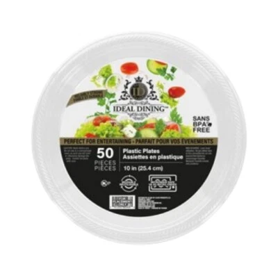 50 Pack White Plastic Plates 10" Disposable Lightweight Plates for Party Wedding - Image 1 of 4