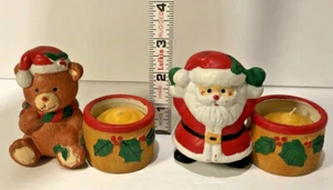 X-MAS candle holders vintage ceramic SANTA CLAUSE\TEDDY BEAR Holidays decor - Picture 1 of 5