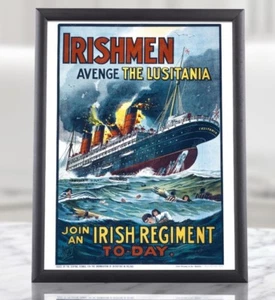 WWI Lusitania Print - WW1 Cartel de propaganda irlandesa, Cartel de reclutamiento, Cartel de guerra - Imagen 1 de 75