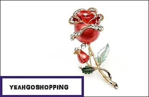 Spilla Cristallo Lucido Strass con Spilla Rosa Placcata Oro 18k - Articolo Unico - Foto 1 di 4
