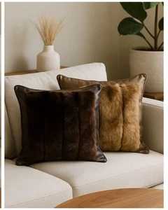 Luxury Faux Fur & Leather Throw Pillow Cover 20x20 - Picture 1 of 11