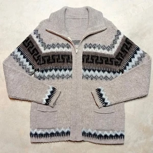 Vintage Cowichan Pullover Größe Medium/Large beige durchgehender Reißverschluss Strickjacke Aztekenmuster Strick - Bild 1 von 8