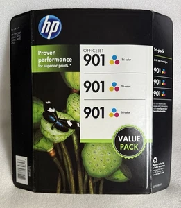 New Sealed Genuine HP 901 Tri Color Ink Cartridge 3 Pack NIP - Picture 1 of 8