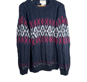 Suéter De Colección Eddie Bauer Fair Isle Navidad M Tejido con Cable Nórdico Negro Rojo Grueso - Imagen 1 de 8