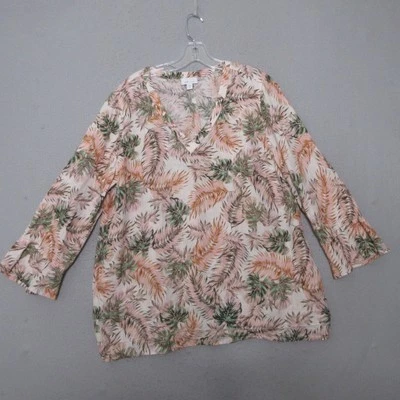 J Jill Love 亚麻上衣大号高棕榈叶铃 Slv Lagenlook 海滩海岸 — 第 1/4 张图片