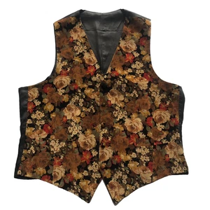Vintage Mens Floral Waistcoat Vest 46 Black Lining Rose Print Retro Steampunk - Picture 1 of 6