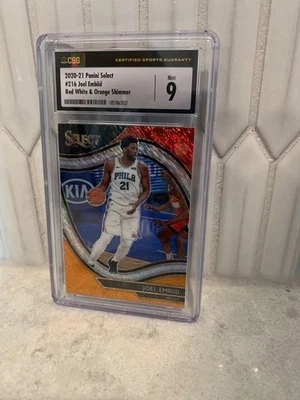 2020-21 Panini Select Red White & Orange Shimmer Joel Embiid CSG 9 76ers - Image 1 of 2