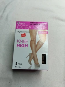 Hanes Style Essentials Nude Knee High Plus Size Reinforced Toe 20 Denier 8 Pairs - Picture 1 of 5
